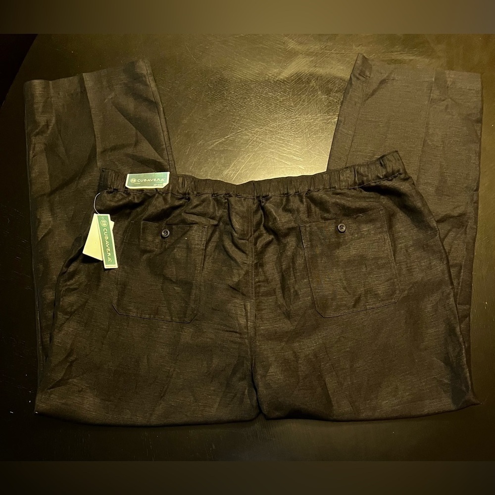 Cubavera Women's Linen Blend Pants Size XXL Black Drawstring Waist Fly Front - Picture 2 of 6